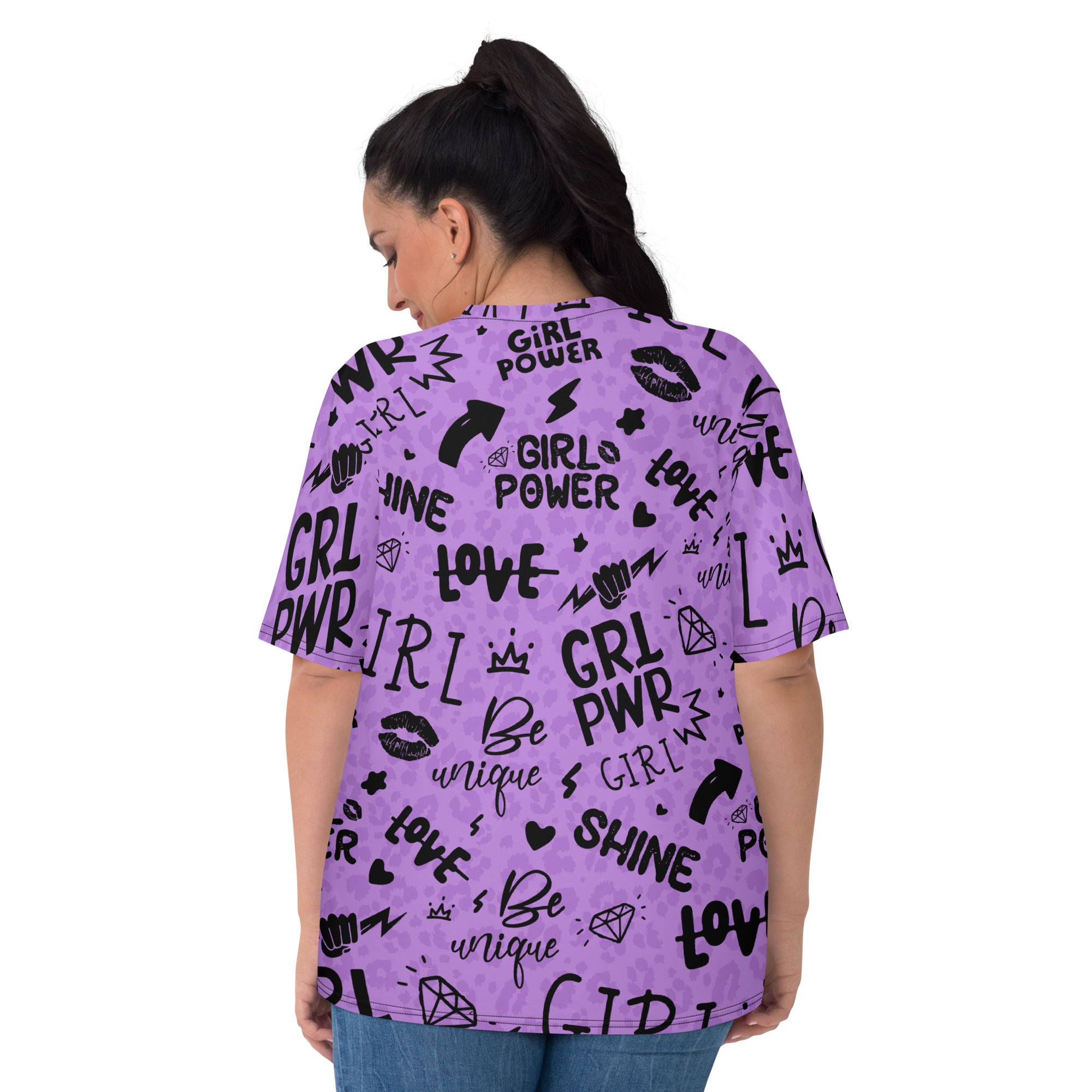 Purple Girl Power Graphic Tee with Shadow Leopard Print